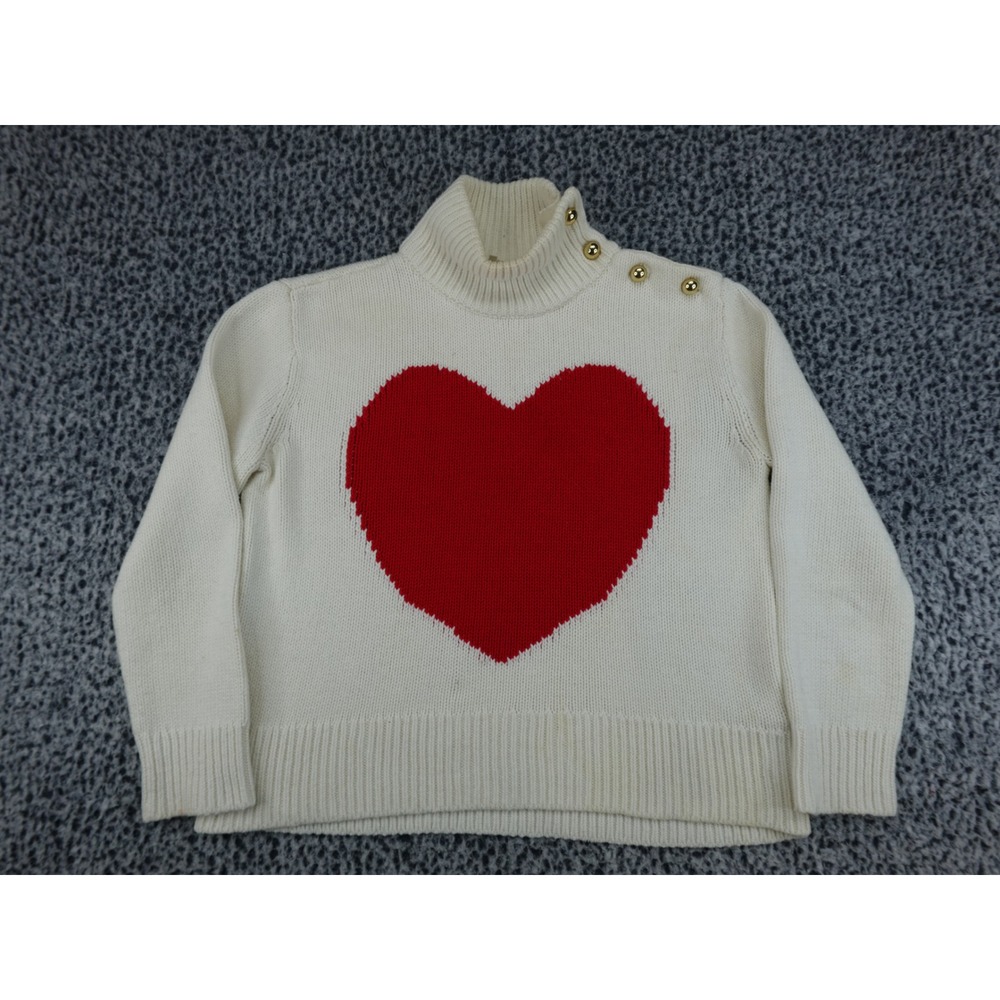 Kate Spade Heart Sweater Womens Small Cream Red Mock Neck Gold Button Shoulder